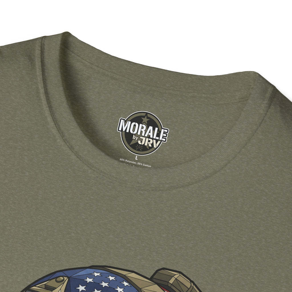 Dark olive T-shirt crew neck with “Morale by Trivy” printed label