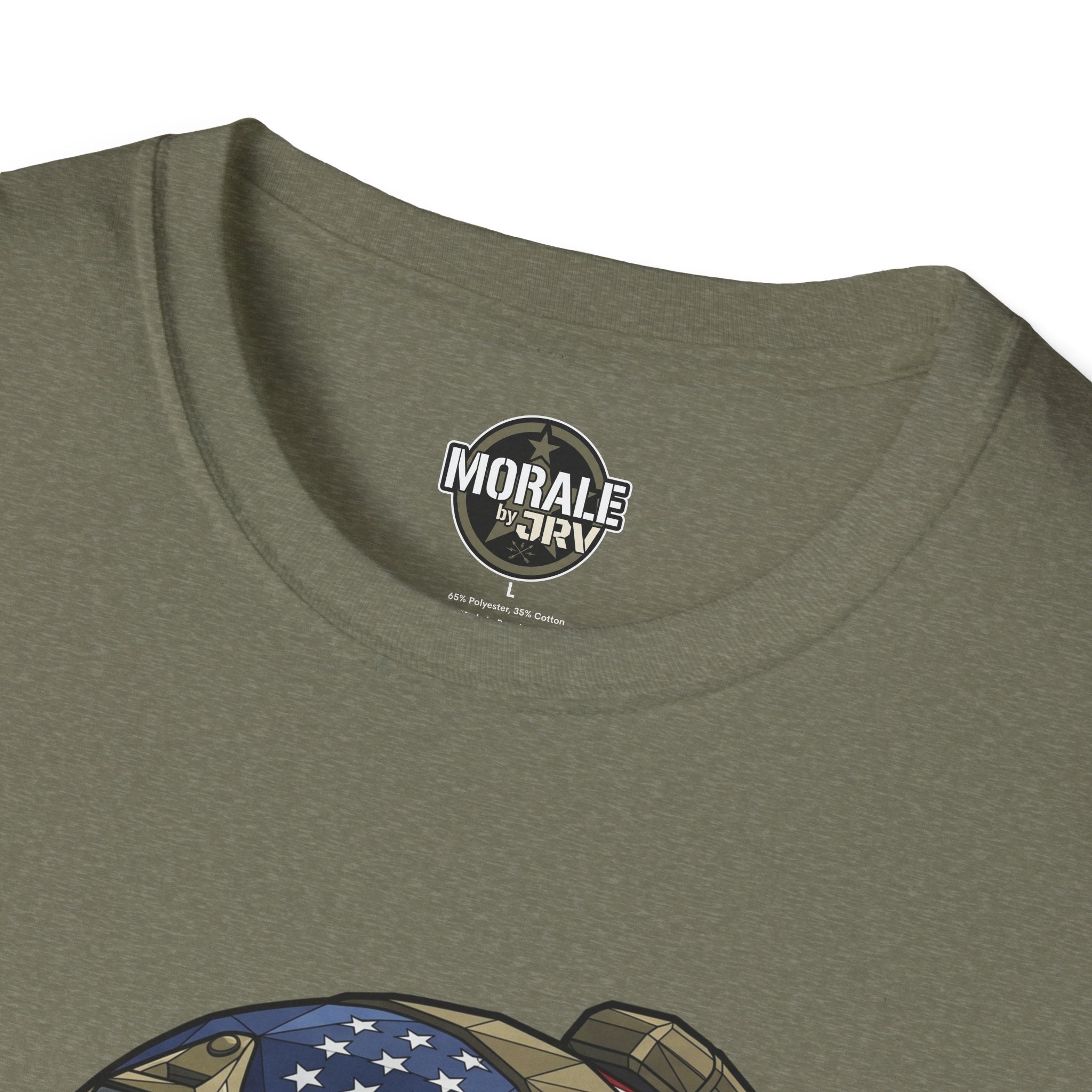 Dark olive T-shirt crew neck with “Morale by Trivy” printed label
