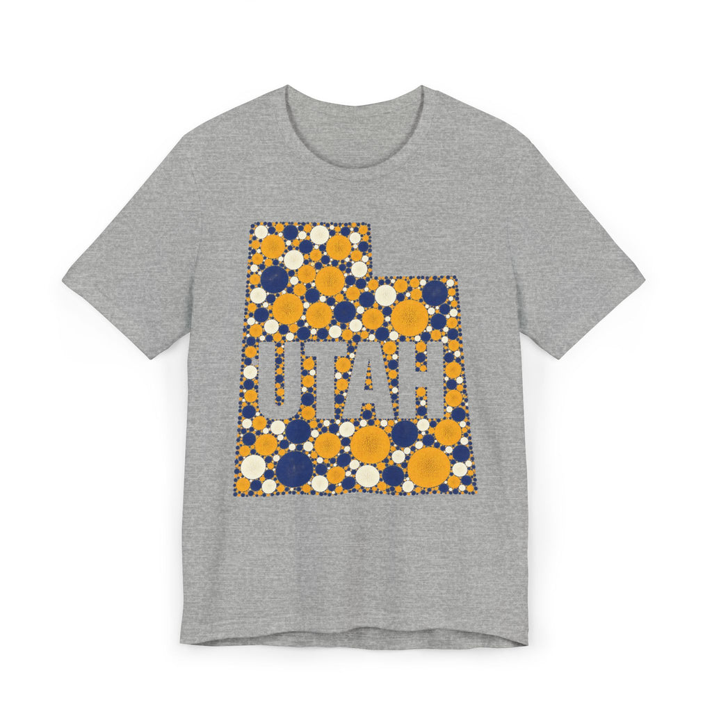 Heather gray crewneck T-shirt with multicolor polka-dot Utah map graphic