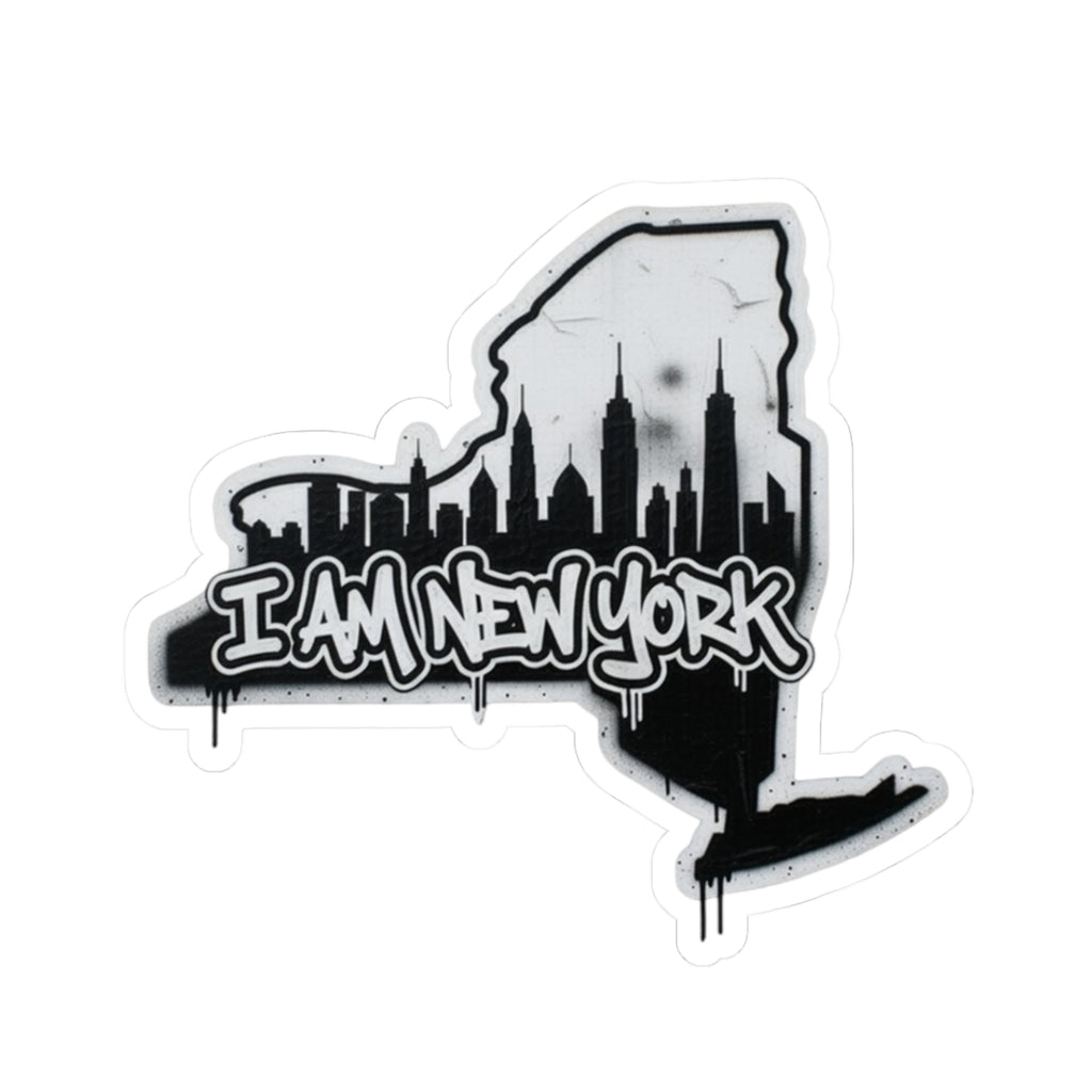 I AM NEW YORK sticker with black skyline and white city outline