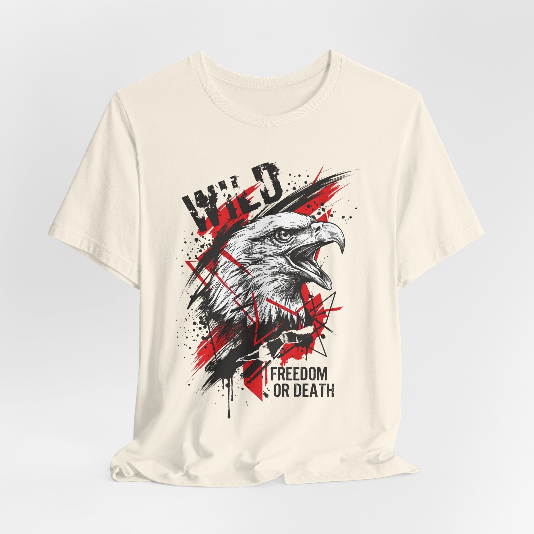Natural off-white T-shirt with front eagle head graphic and “Freedom or Death” text.