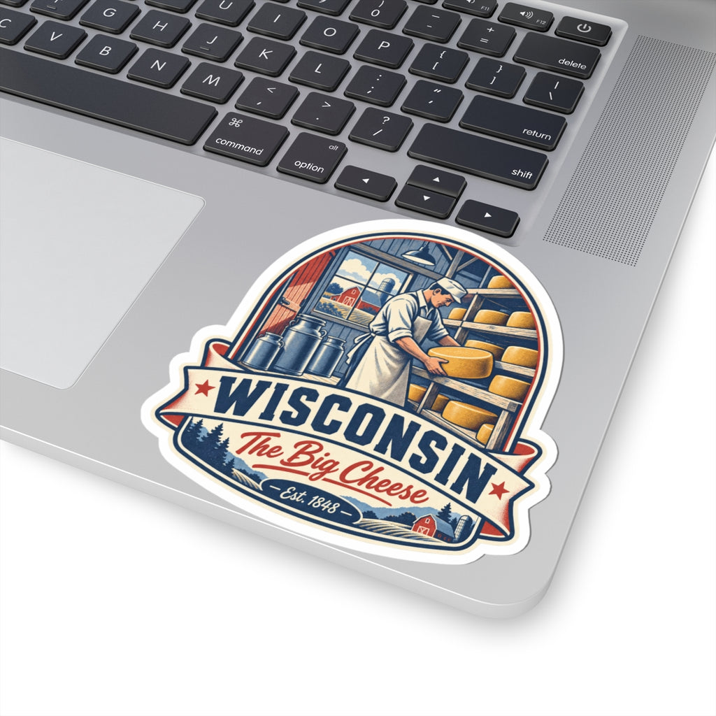 Wisconsin The Big Cheese sticker on a laptop lid, showing "Est. 1848"
