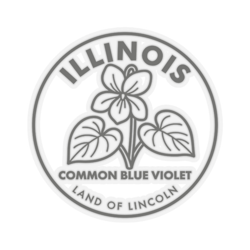 Circular transparent vinyl decal with Illinois seal and common blue violet flower