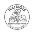 Circular transparent vinyl decal with Illinois seal and common blue violet flower