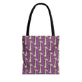 Saxophone tote bag with purple pattern and black handles