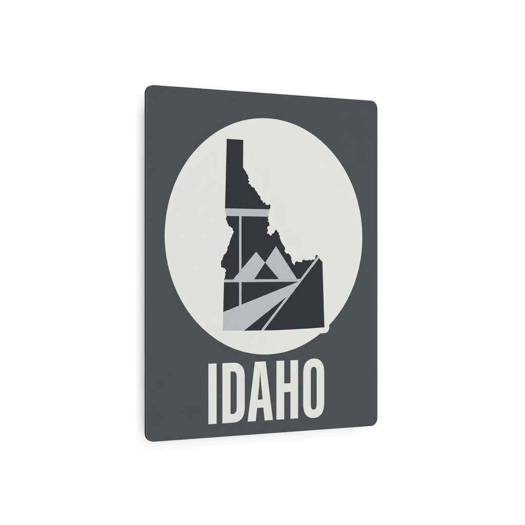 Idaho metal wall art with circular design, state silhouette, and "IDAHO" lettering