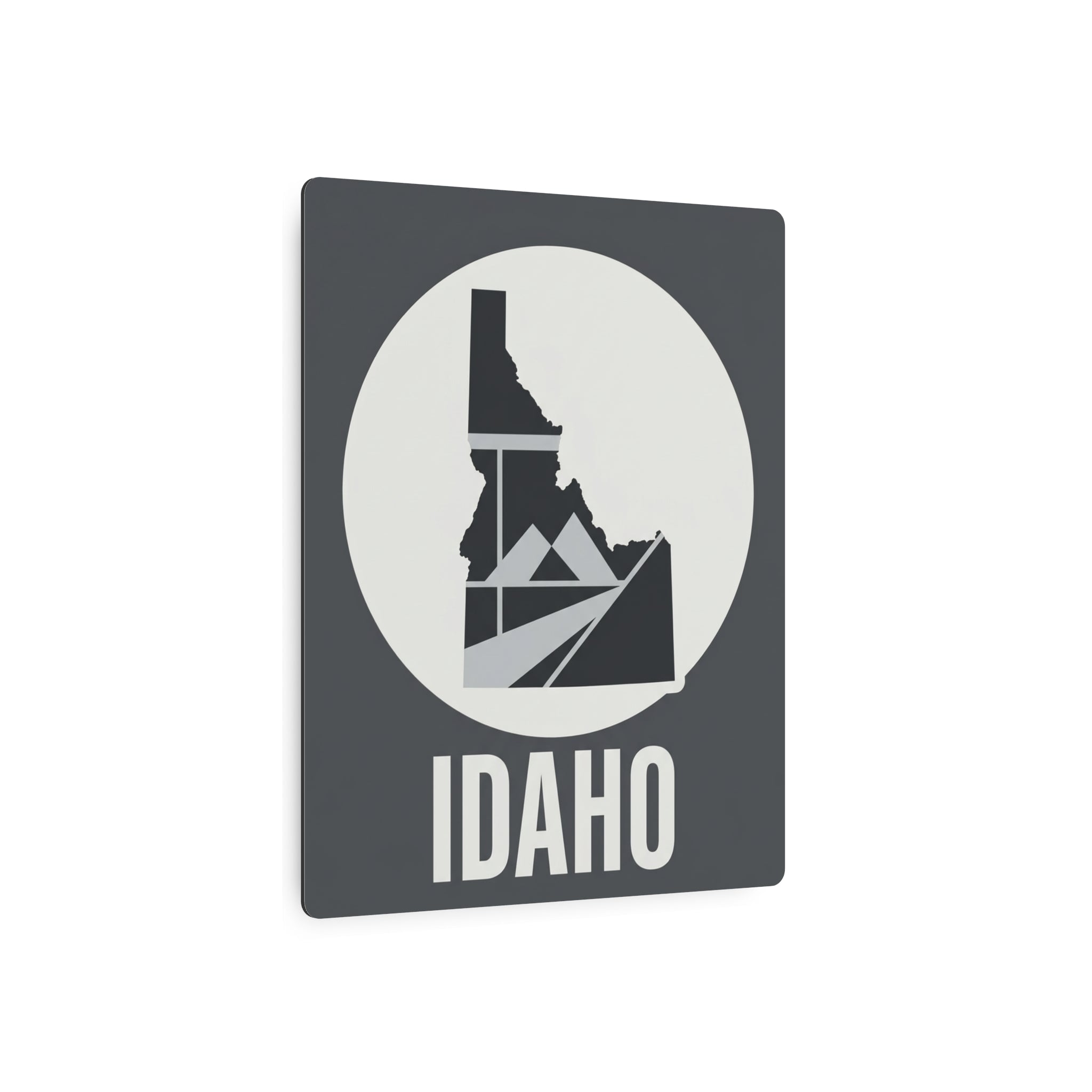 Idaho metal wall art with circular design, state silhouette, and "IDAHO" lettering