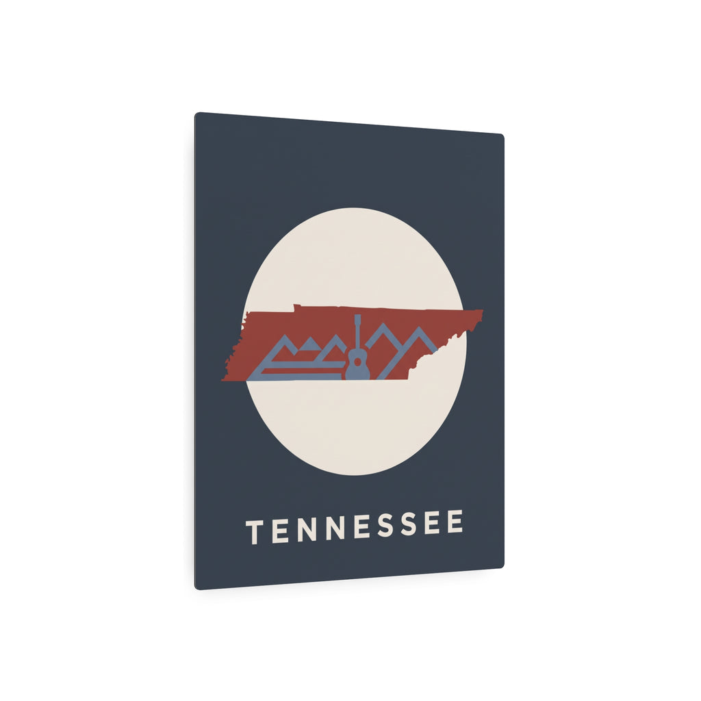Tennessee metal art sign with red mountain range graphic, beige circle, and TENNESSEE text