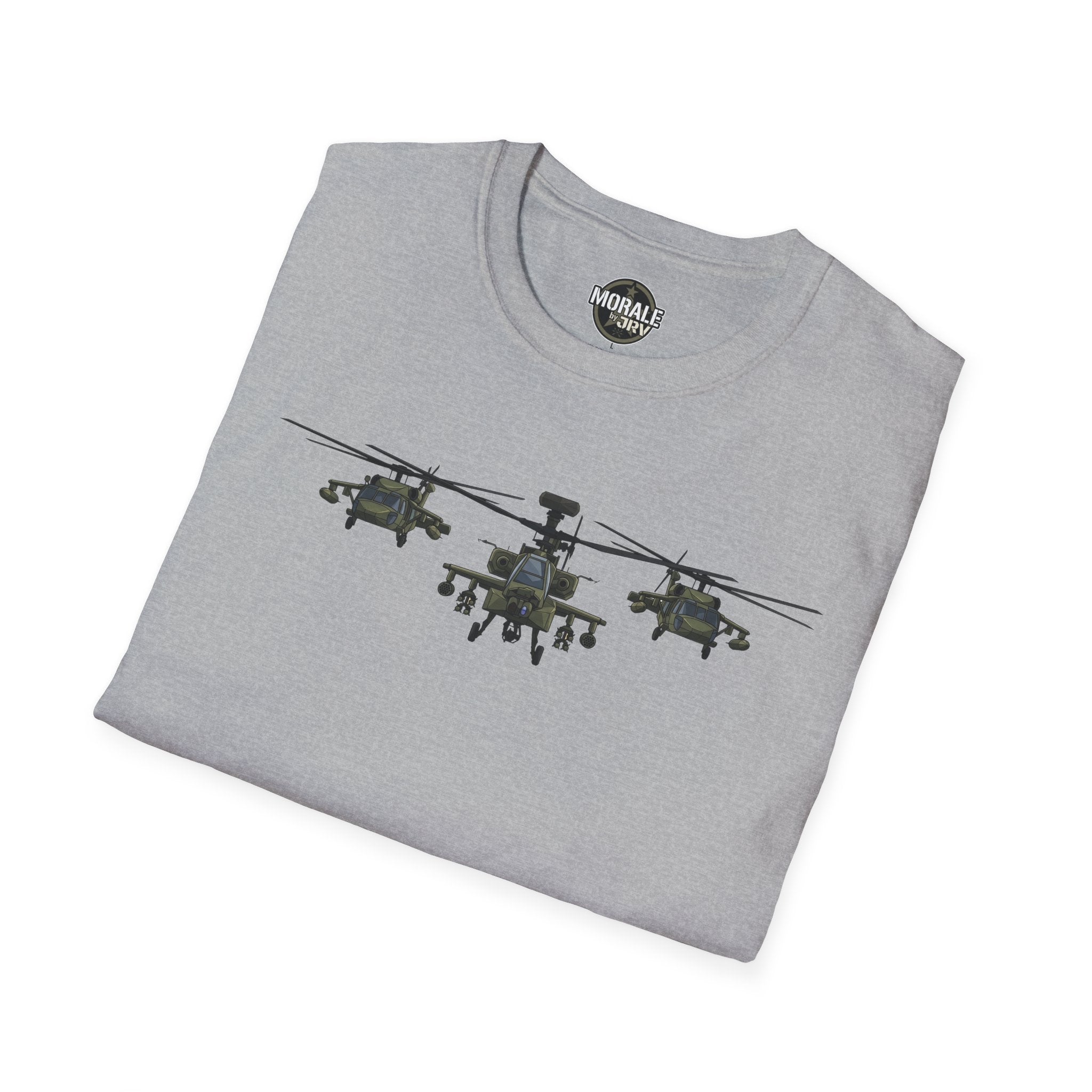 Apache Attack Helicopter T-Shirt in sport grey with three-attack helicopter graphic