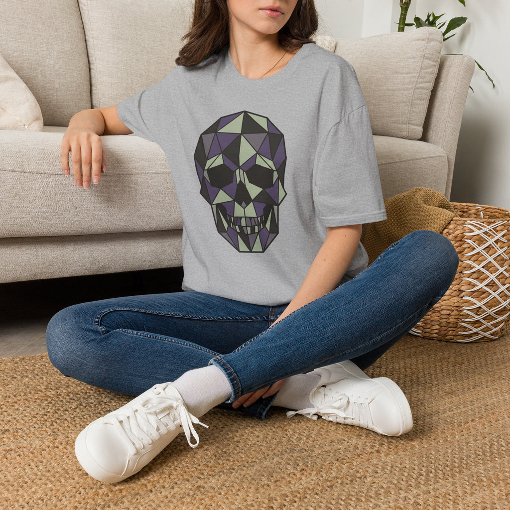 Light gray T-shirt with geometric low-poly skull graphic on the chest