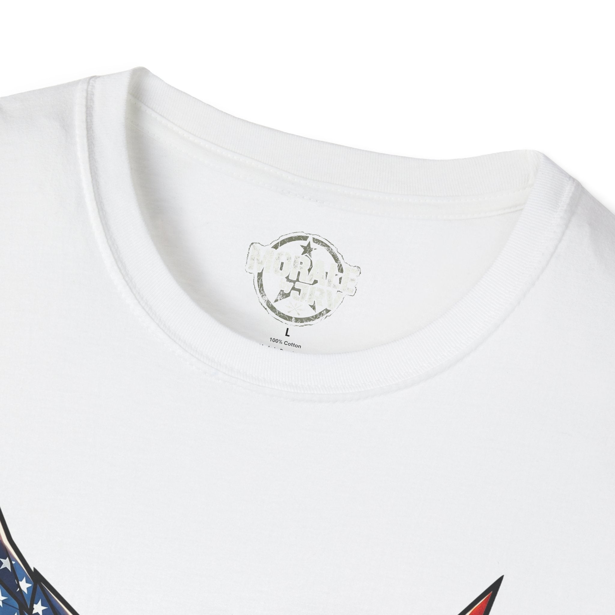 White T-shirt neckline close-up with inner neck label
