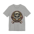 Graues T-Shirt mit Biker-Schädel-Graphic, Schutzhelm und gekreuzten Schraubenschlüsseln