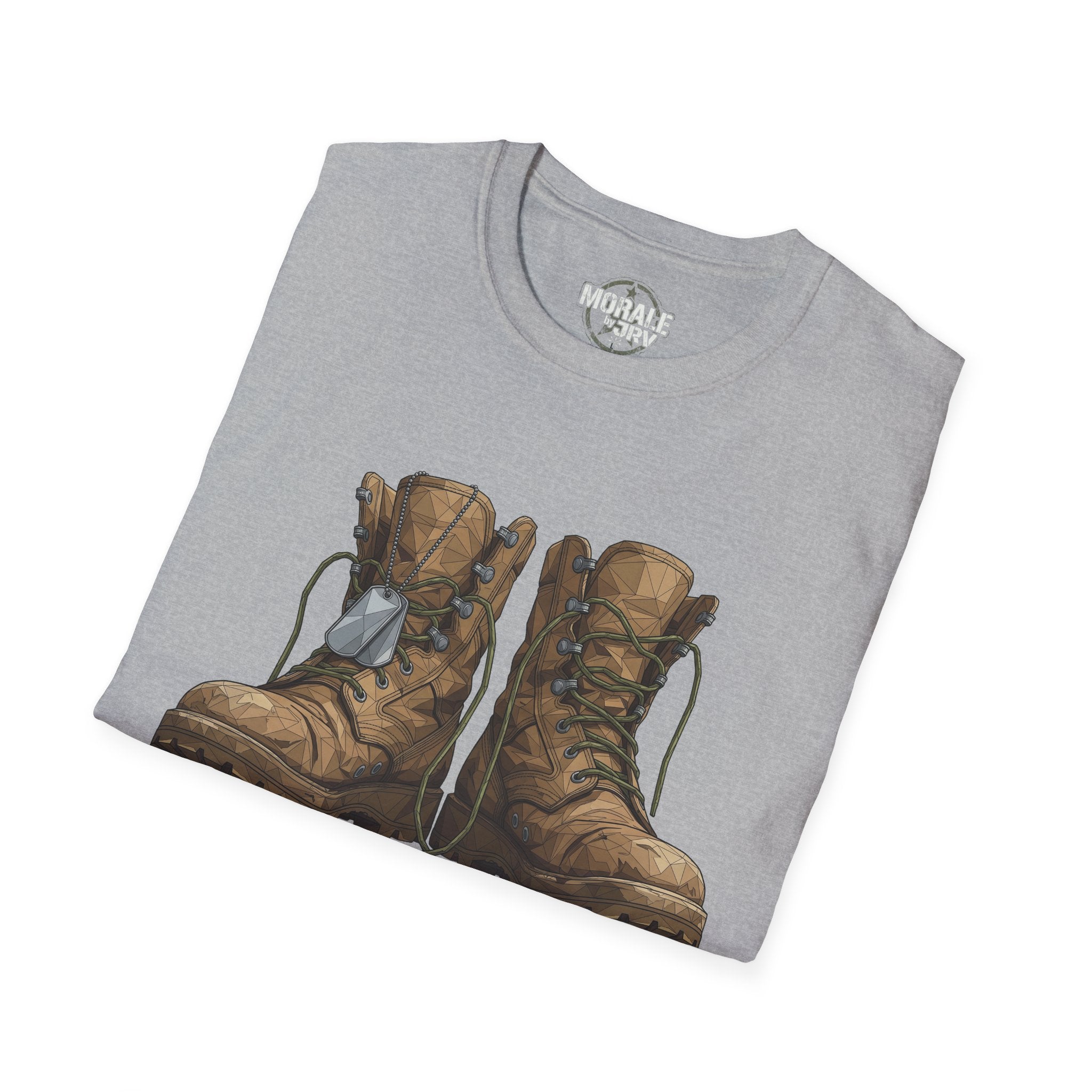 Worn Leather Combat Boots T-Shirt, sport grey—combat boots graphic