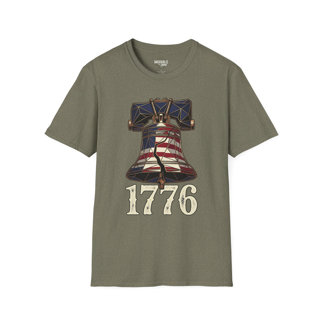 Liberty Bell 1776 T-shirt, military green, patriotic bell and “1776” front print