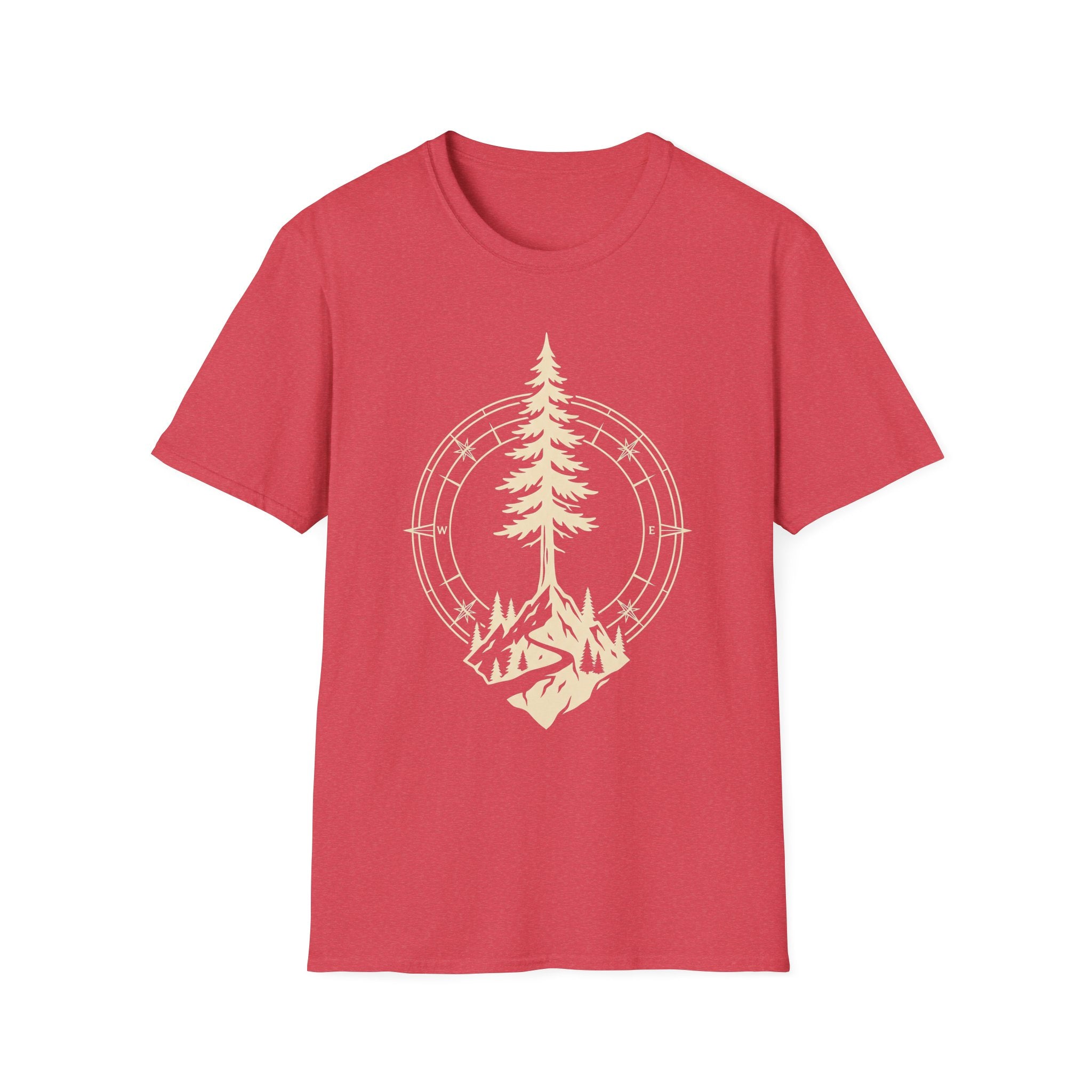 Red Pine Tree Mountain compass T-shirt with pine tree compass graphic