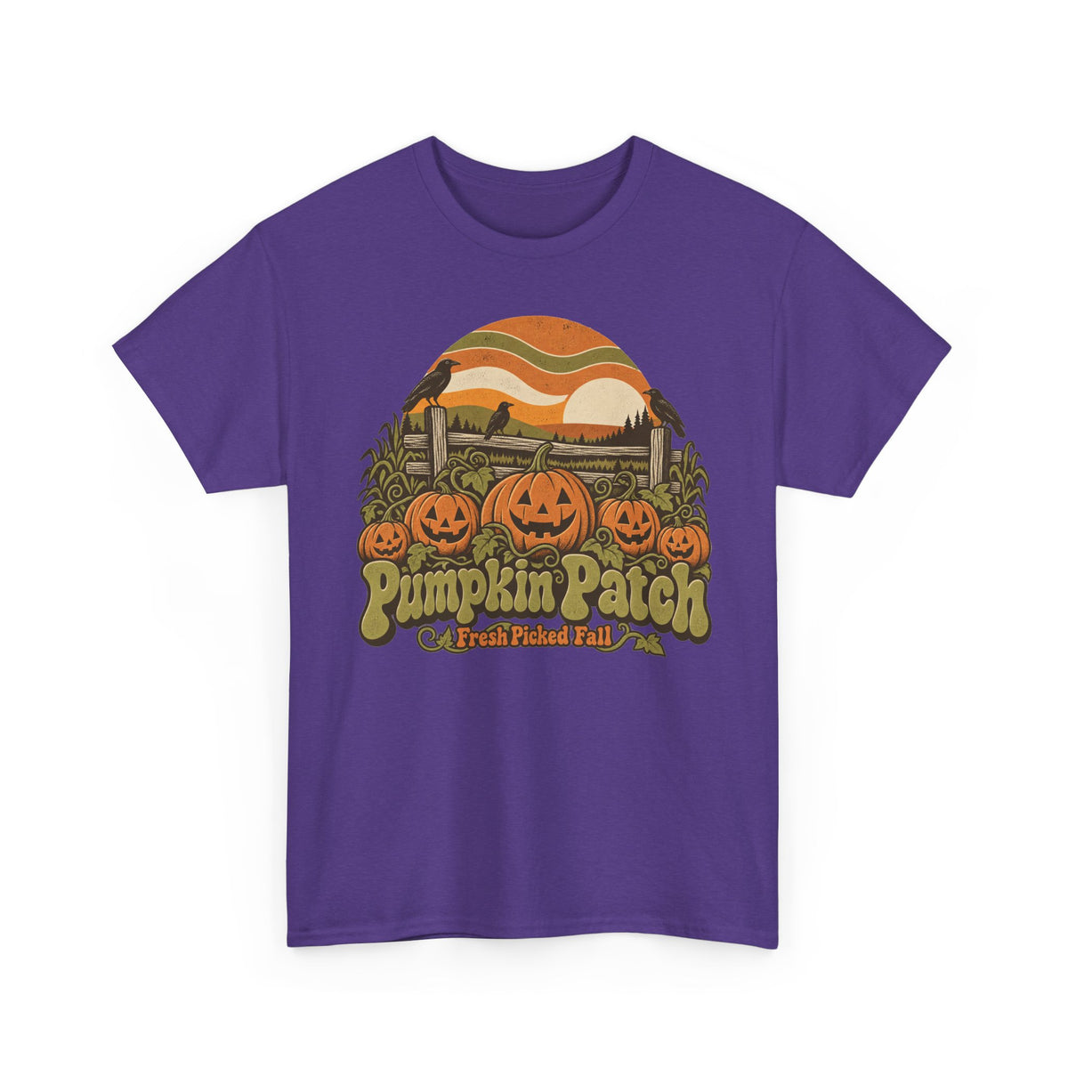 Pumpkin Patch T-Shirt, Retro Jack O Lantern Sunset Fall Halloween Shirt for Women and Men, Vintage Autumn Farm Graphic Tee