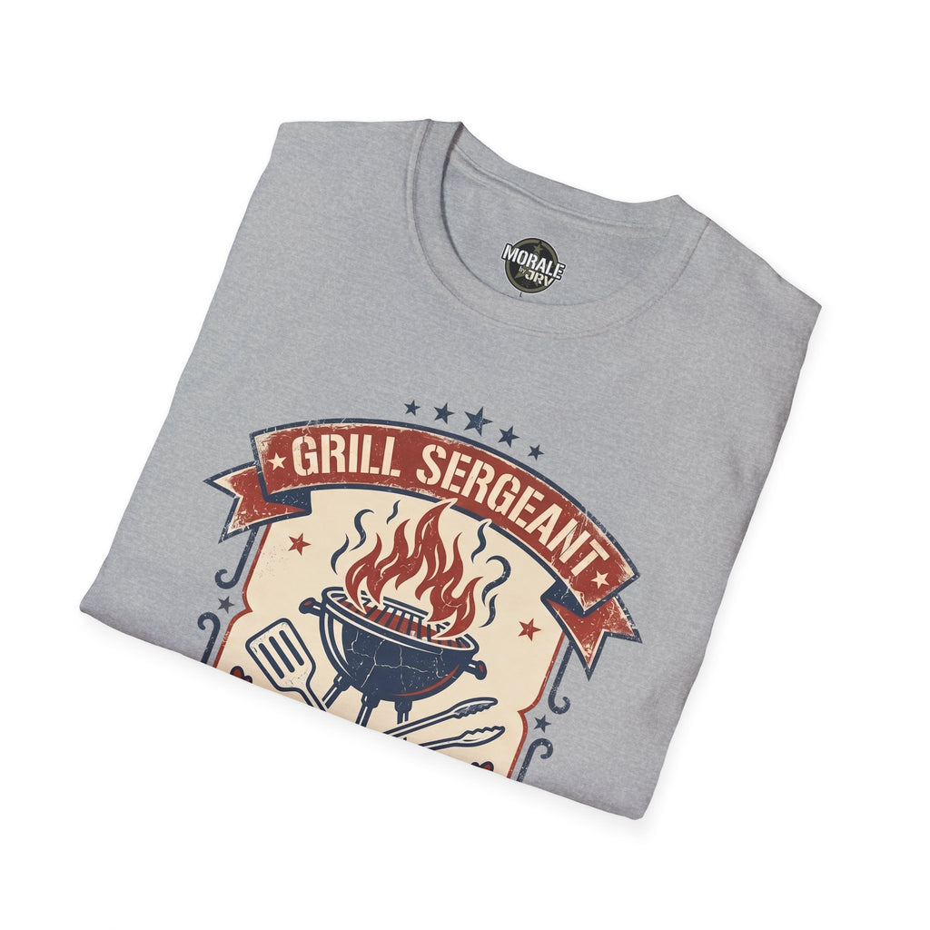 Sport grey T-shirt with 'Grill Sergeant' vintage BBQ grill artwork