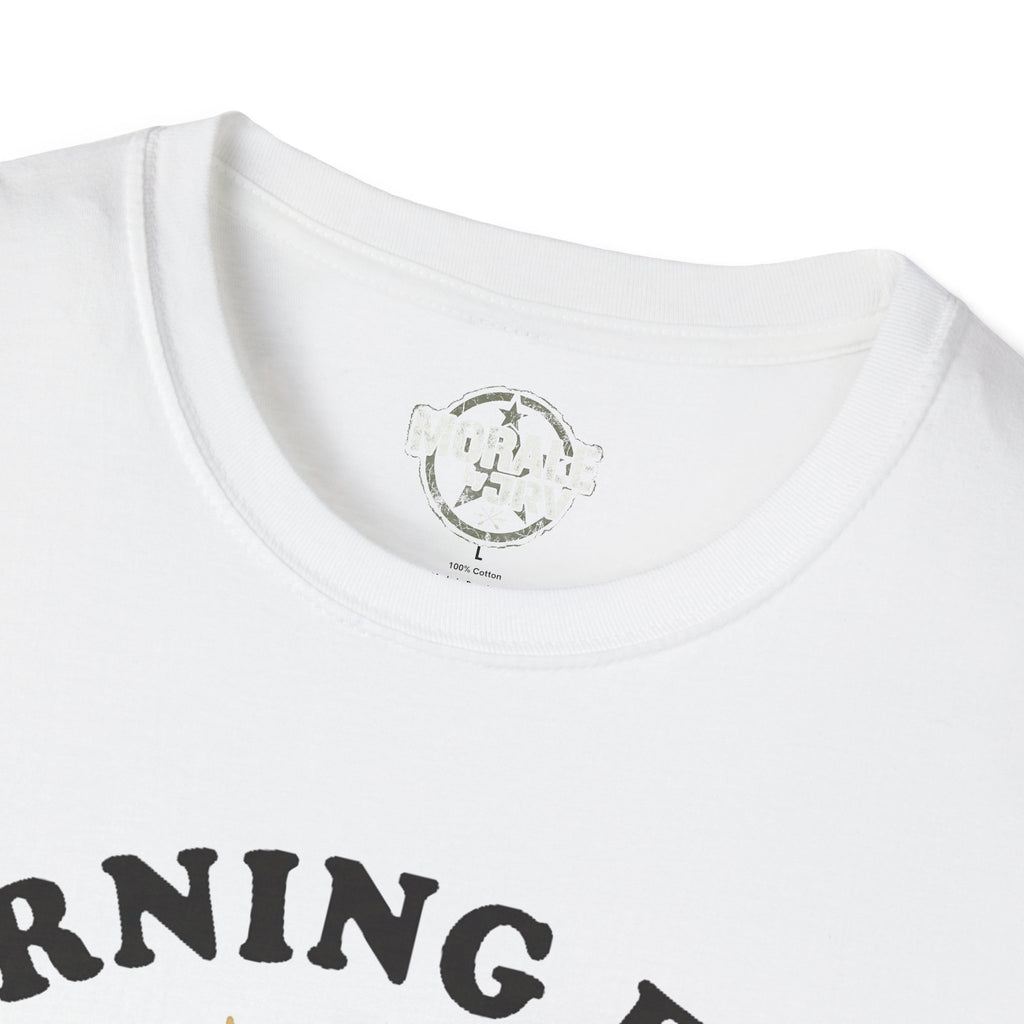 White T-shirt close-up of crew neck collar label and neckline seam