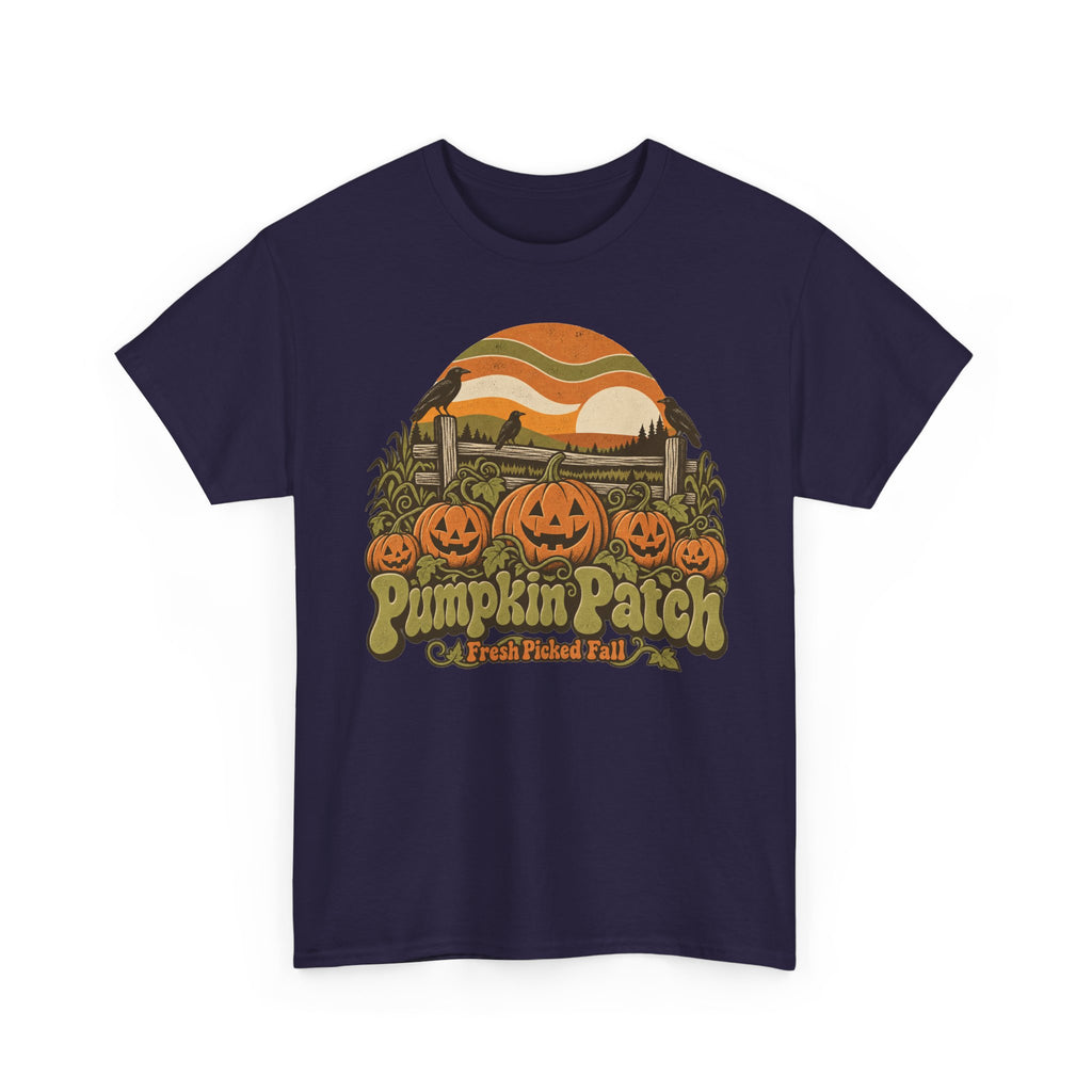 Pumpkin Patch T-Shirt, Retro Jack O Lantern Sunset Fall Halloween Shirt for Women and Men, Vintage Autumn Farm Graphic Tee