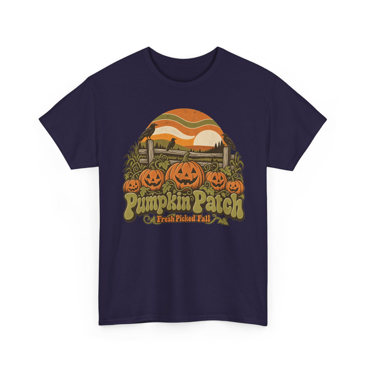 Pumpkin Patch T-Shirt, Retro Jack O Lantern Sunset Fall Halloween Shirt for Women and Men, Vintage Autumn Farm Graphic Tee