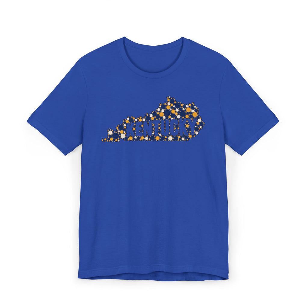 Kentucky State Shape T-Shirt | Blue and Gold Pattern Kentucky Outline Graphic Tee