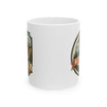 Ceramic mug with partial Yosemite vintage crest on white cup