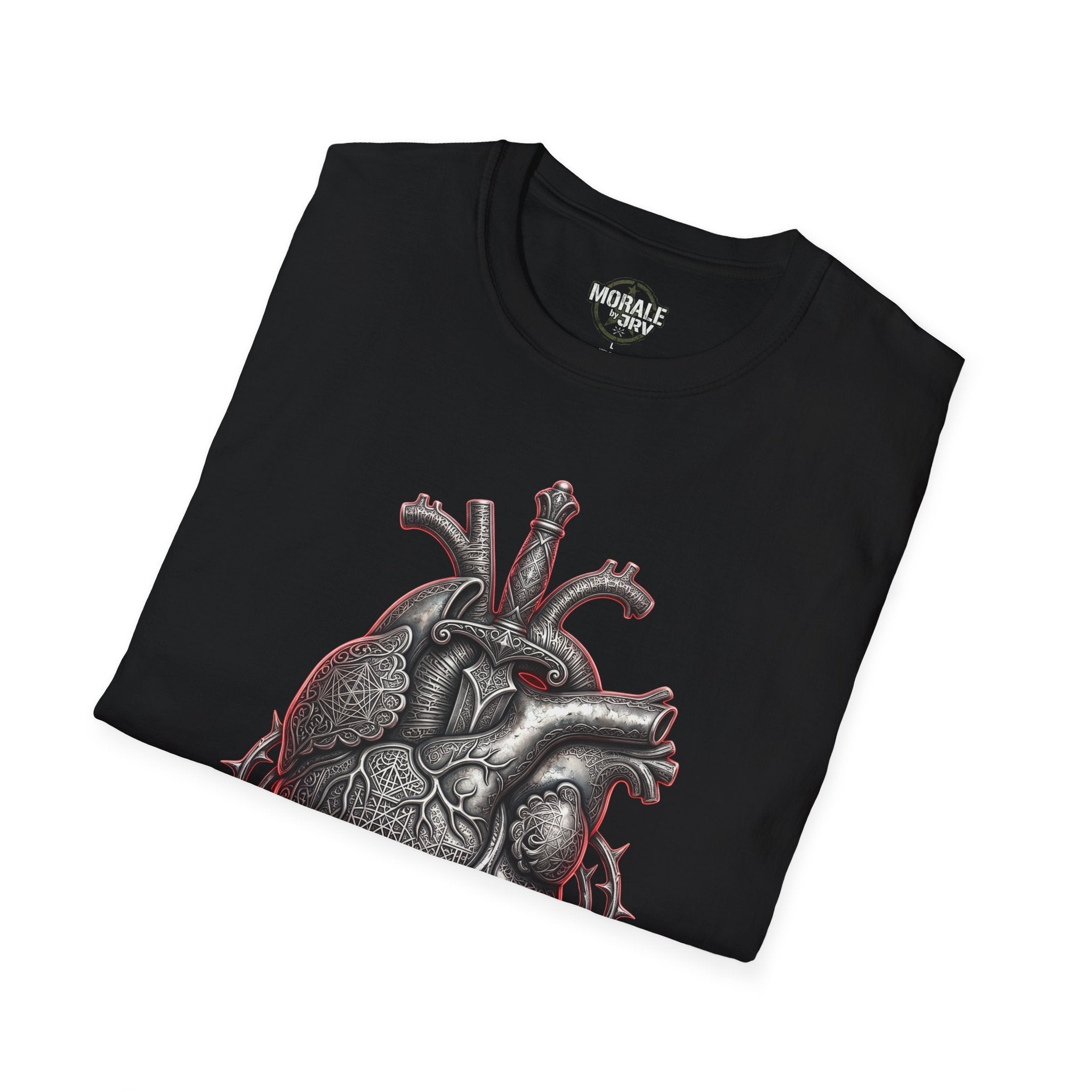 Anatomical heart with roses graphic on black T-shirt