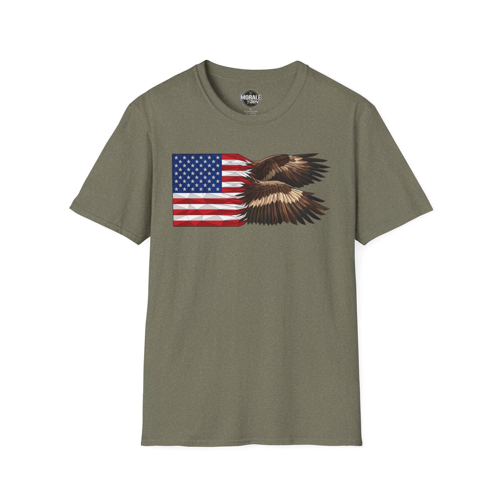 Patriotic eagle flag T-shirt in heather military green with eagle wings graphic