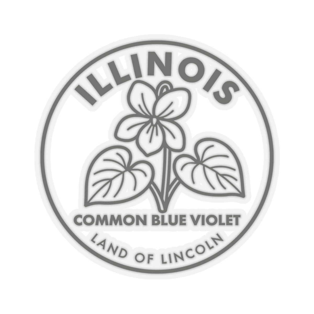 Circular transparent vinyl decal with “ILLINOIS” ring and common blue violet artwork