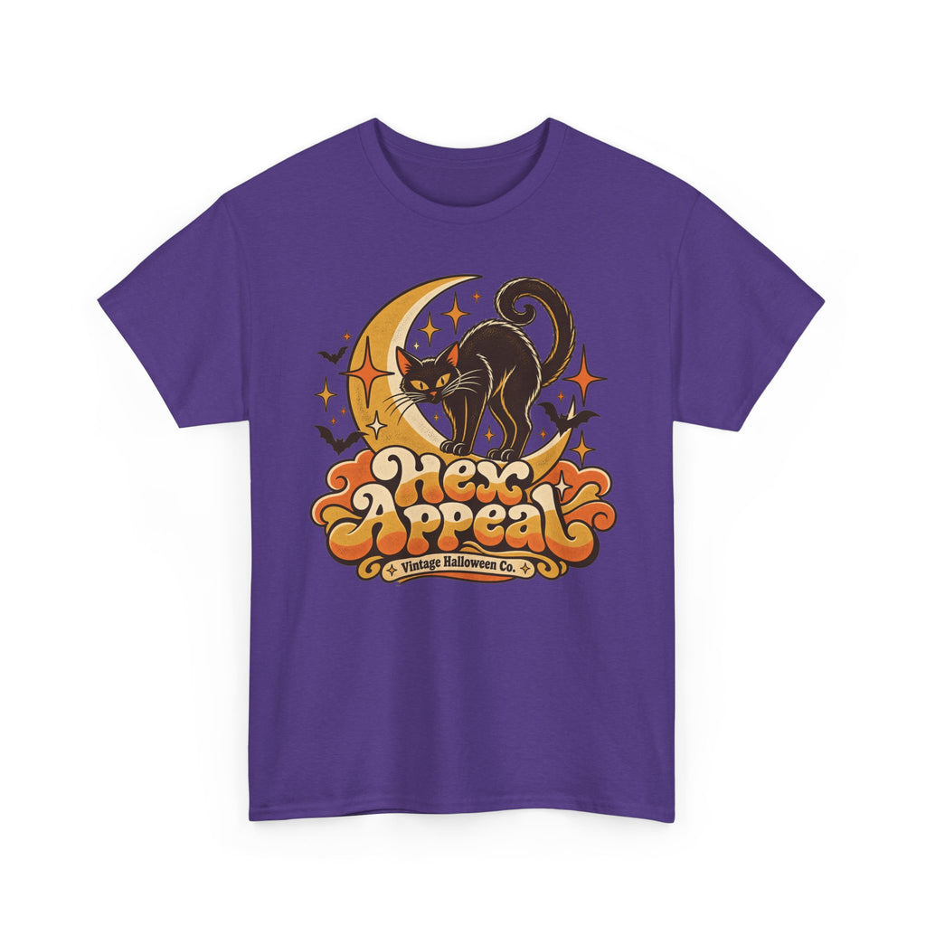 Hex Appeal Black Cat T-Shirt, Retro Crescent Moon Witchy Halloween Shirt for Women and Men, Funny Spooky Cat Lover Tee