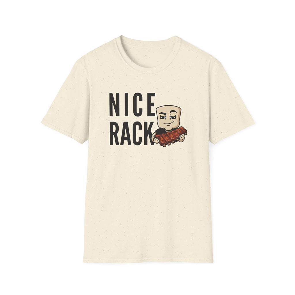 Nice Rack graphic T-shirt, off-white, crew neck, short sleeves, front ribs slogan graphic