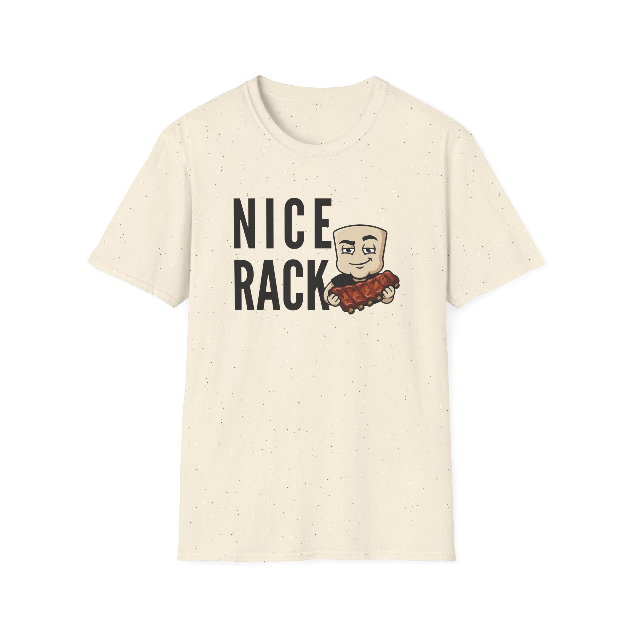 Nice Rack graphic T-shirt, off-white, crew neck, short sleeves, front ribs slogan graphic