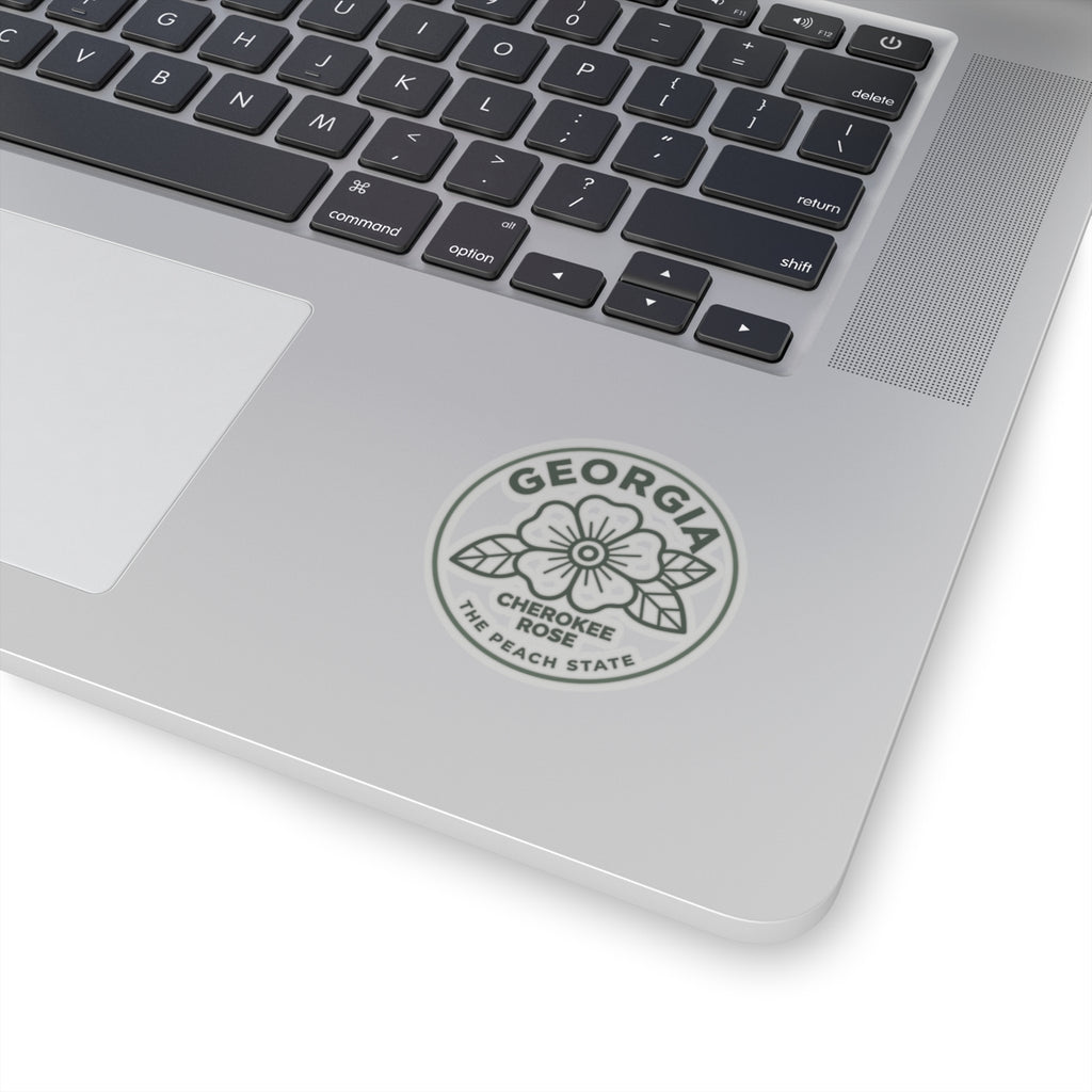 Transparent vinyl decal of Georgia Cherokee rose placed on a laptop lid