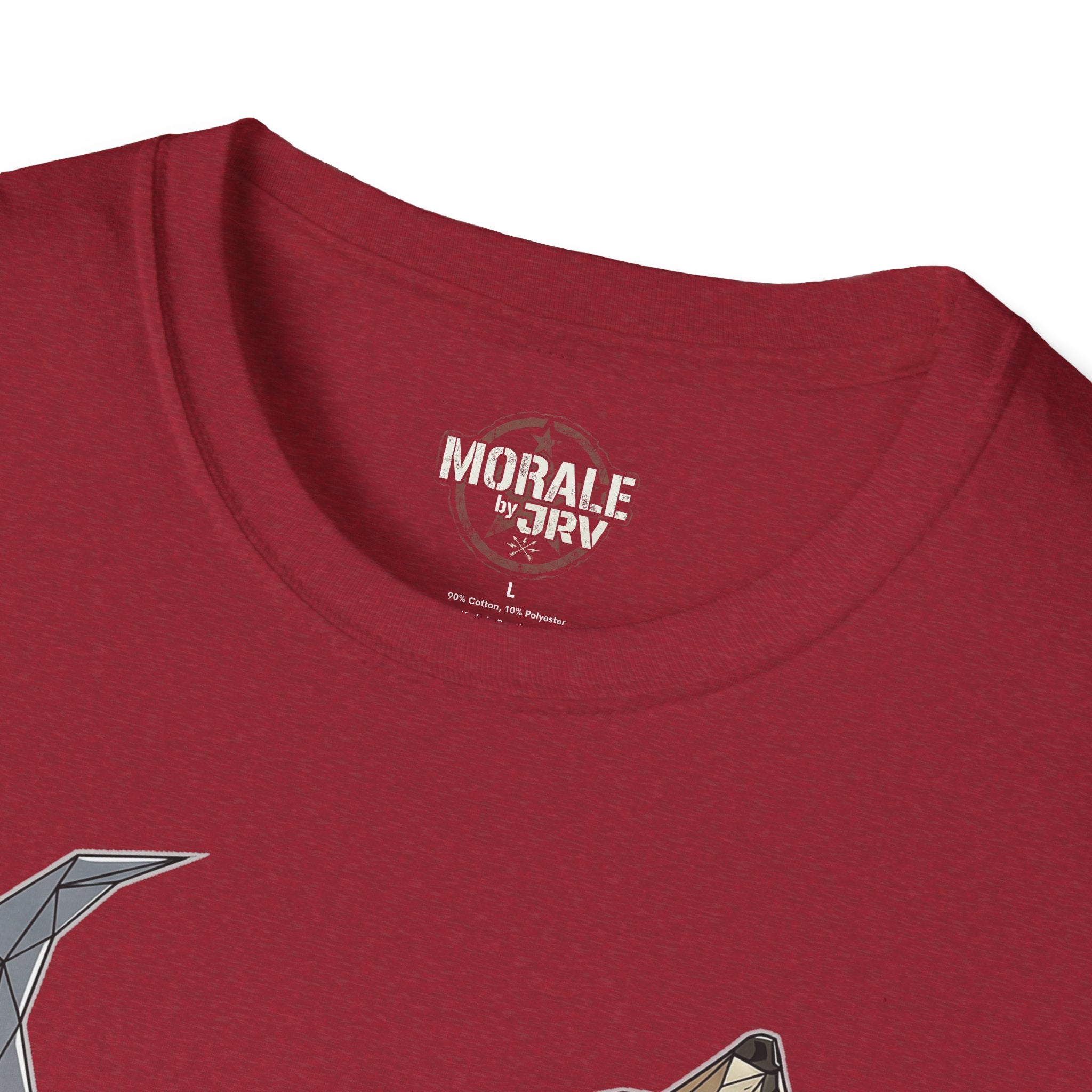 Antique cherry red crewneck T-shirt, close-up of neckline and brand label