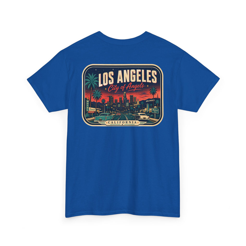 Royal blue T-shirt with Los Angeles skyline badge print