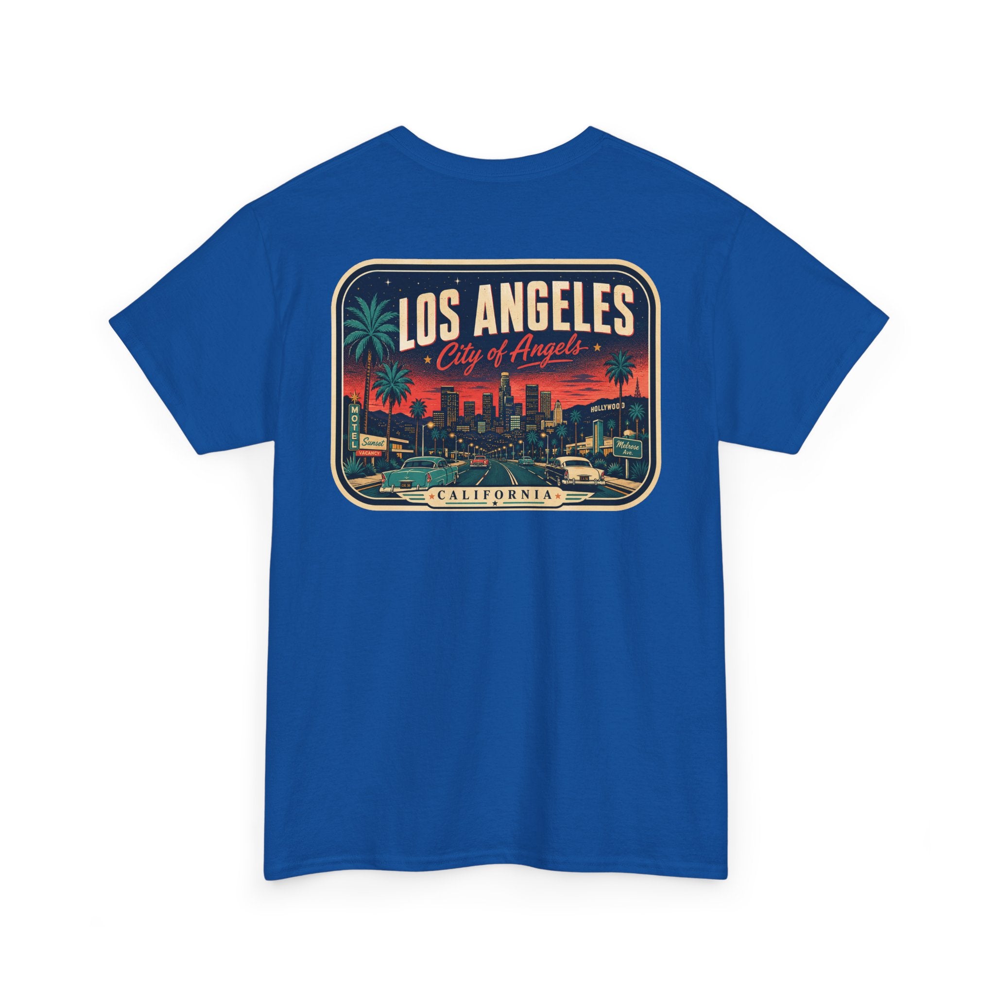 Royal blue T-shirt with Los Angeles skyline badge print
