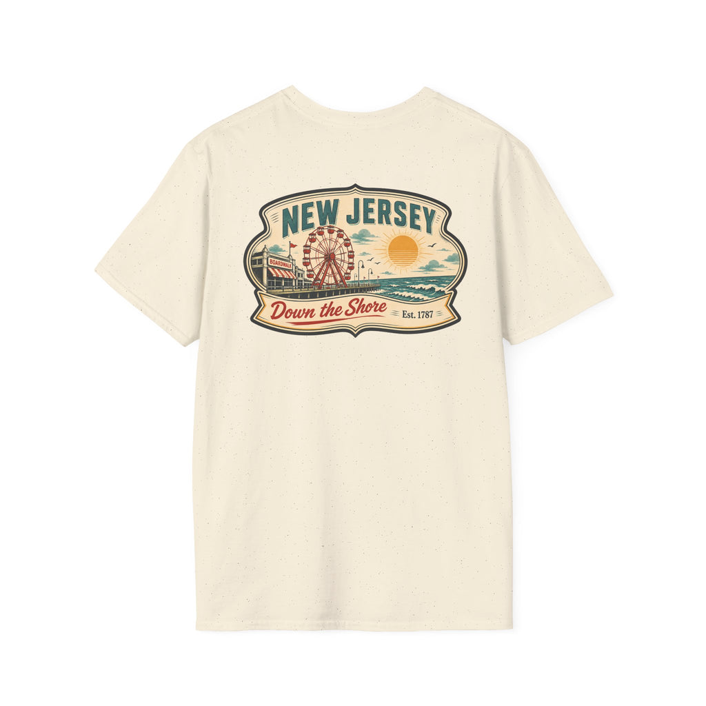 Natural T-shirt with New Jersey "Down the Shore" graphic