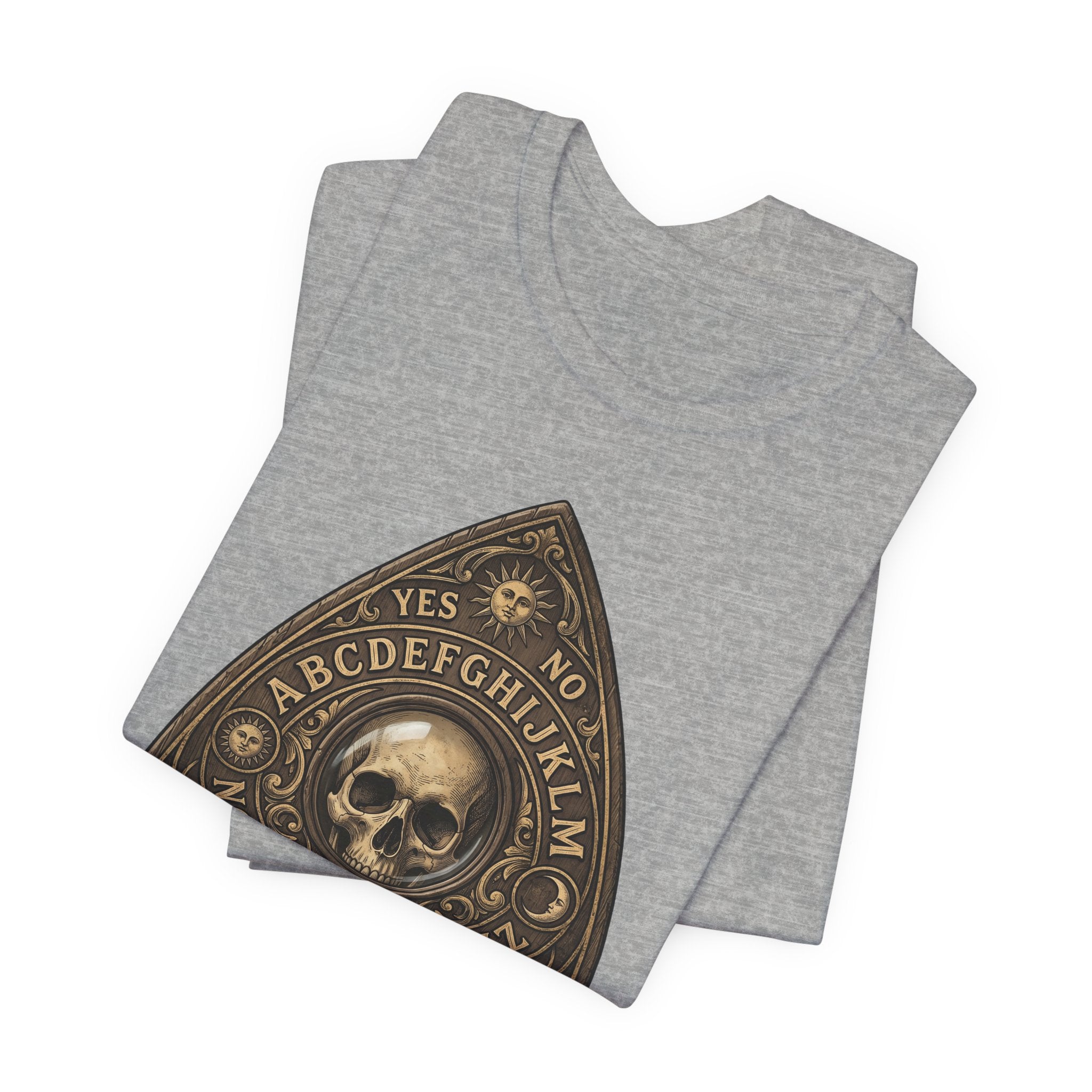 Skull Planchette T-Shirt, hellgrau meliert, Ouija-Dreieck mit Totenkopf