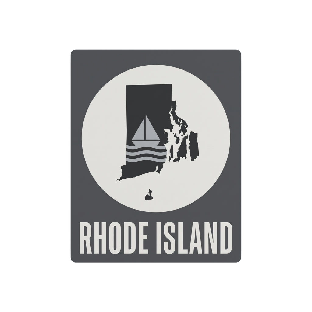 Square metal art sign with white circle Rhode Island sailboat silhouette and "RHODE ISLAND" text