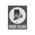 Square metal art sign with white circle Rhode Island sailboat silhouette and "RHODE ISLAND" text
