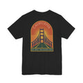 Black crew-neck tee with California Golden Gate Bridge sunset graphic on chest