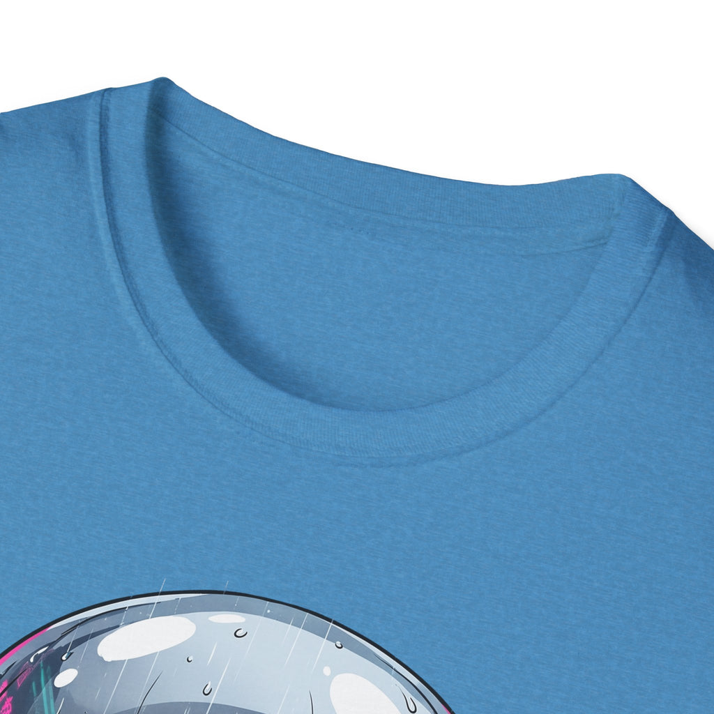 Cyberpunk Skull T-Shirt, blau: Nahaufnahme Rundhalsausschnitt ohne sichtbare Grafik