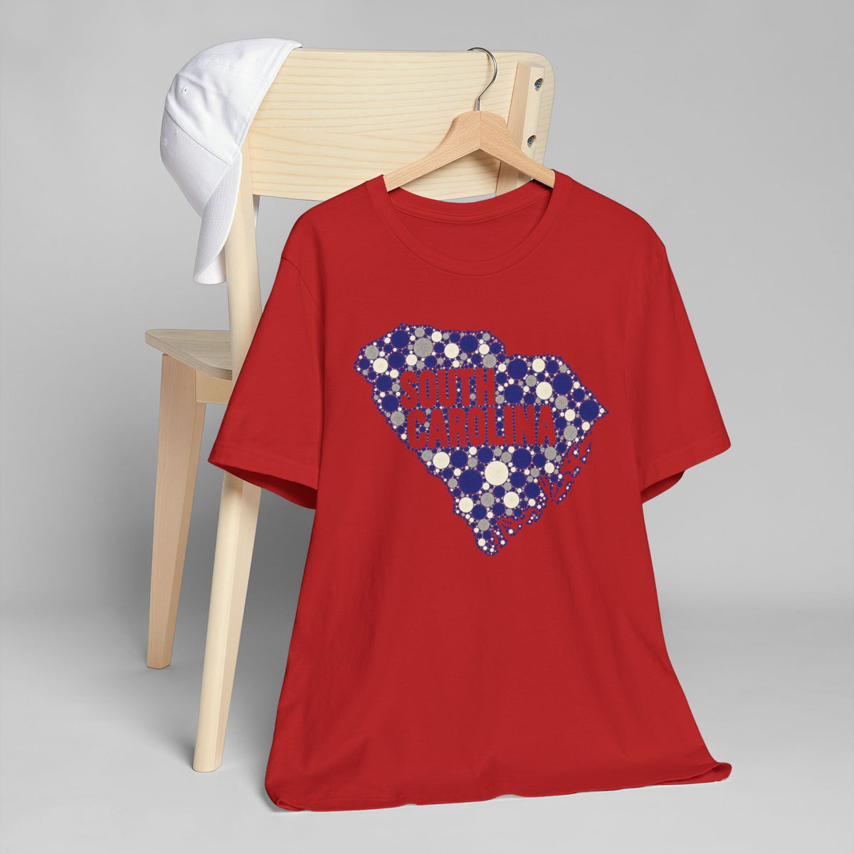 Red T-shirt with blue South Carolina heart graphic