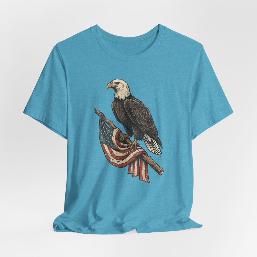 Light blue crewneck t-shirt with vintage eagle and flag graphic