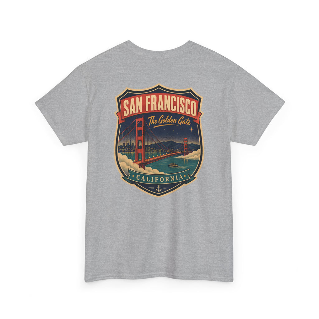 Sport grey T-shirt with San Francisco city luggage tag badge graphic