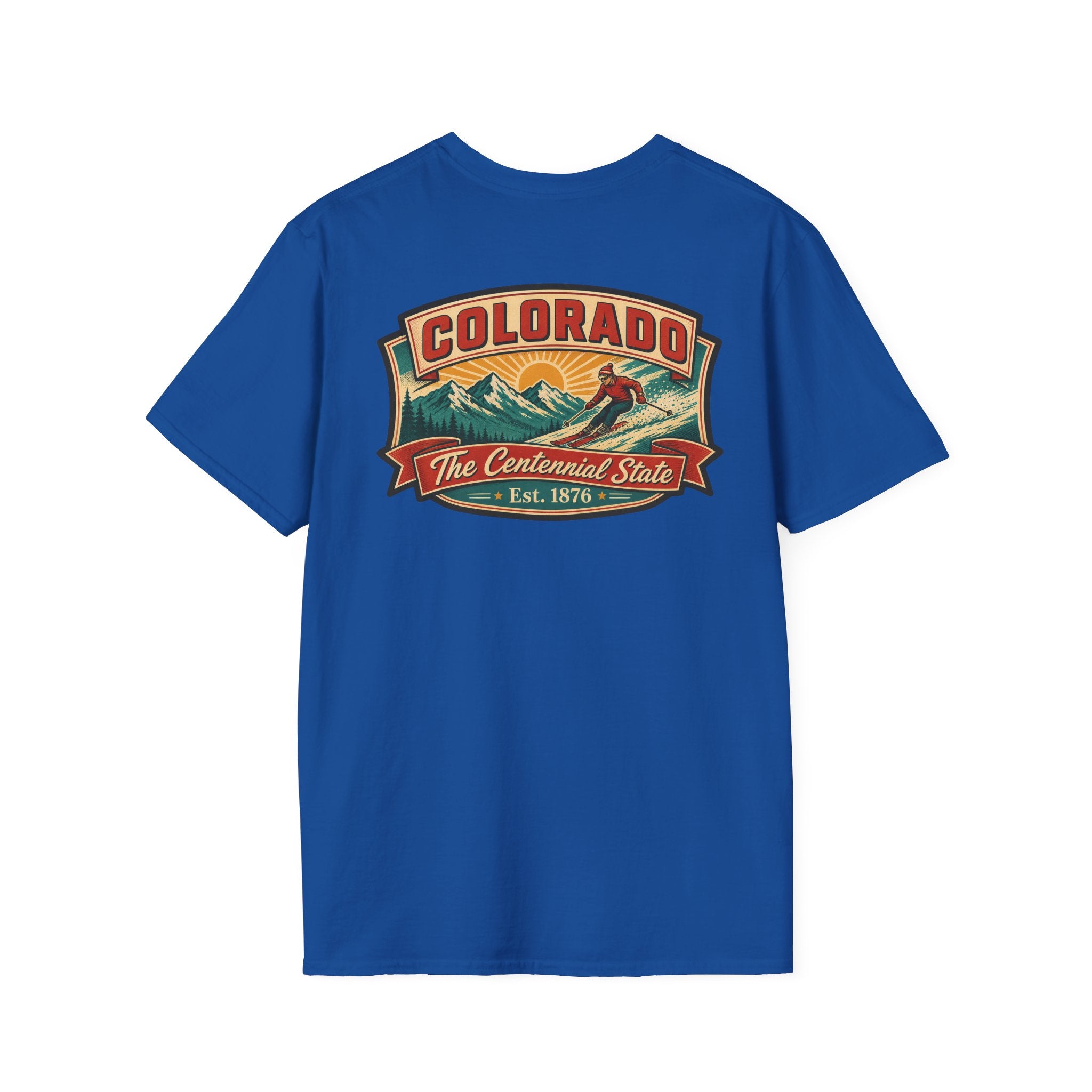 Navy T-shirt with vintage Colorado badge graphic on chest