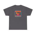 Charcoal crewneck T-shirt with framed otter graphic and text on chest