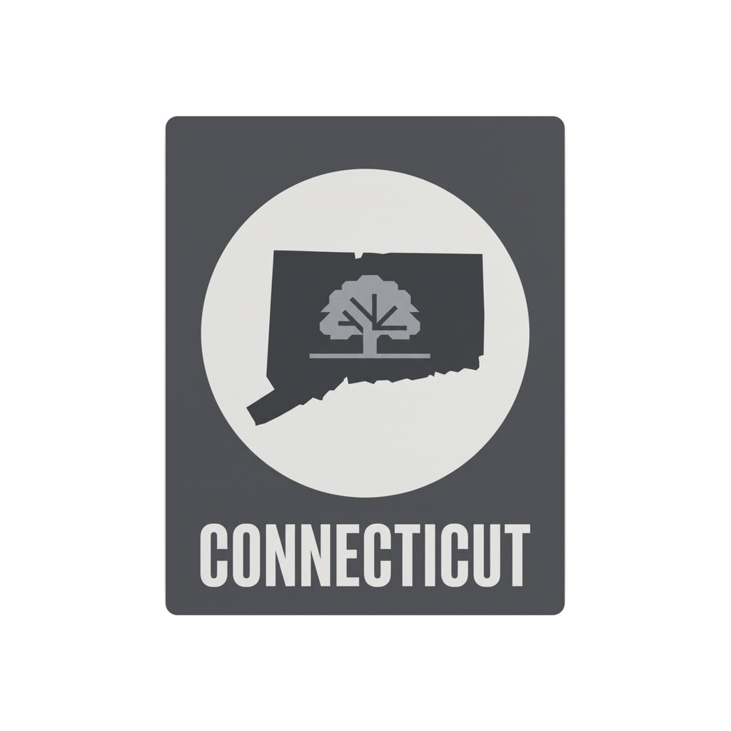 Connecticut state metal wall art sign with tree silhouette in a circle and CONNECTICUT text
