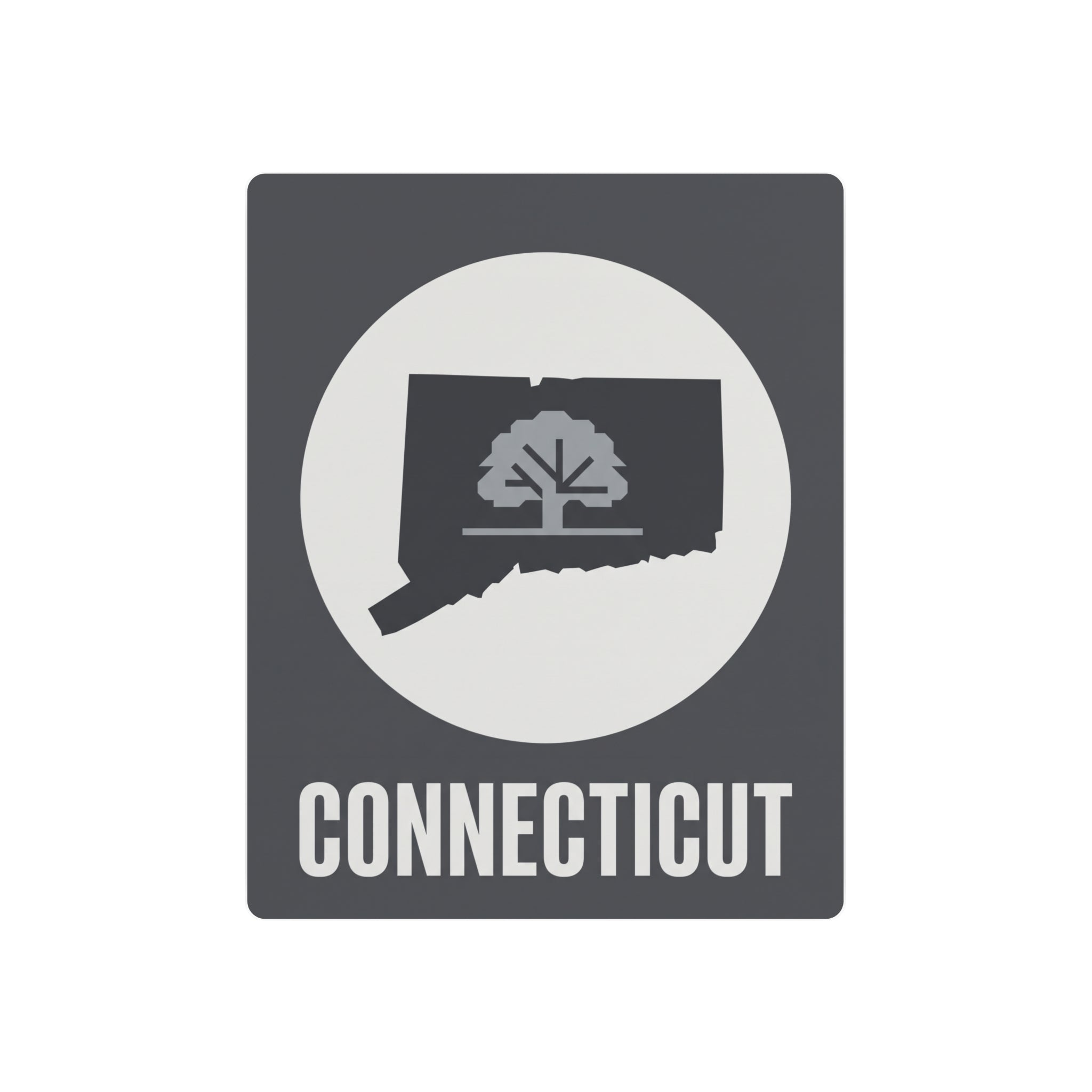 Connecticut state metal wall art sign with tree silhouette in a circle and CONNECTICUT text