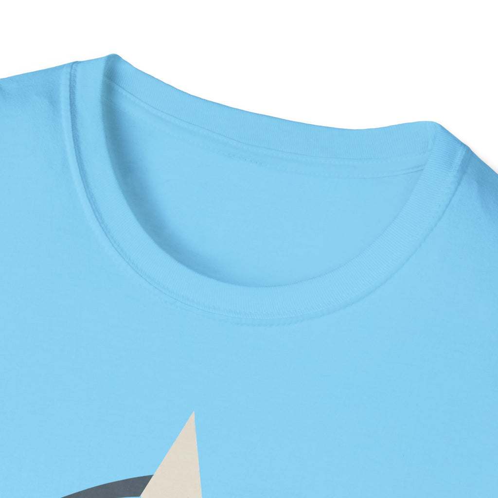 Light blue crew-neck T-shirt, close-up of collar and upper chest